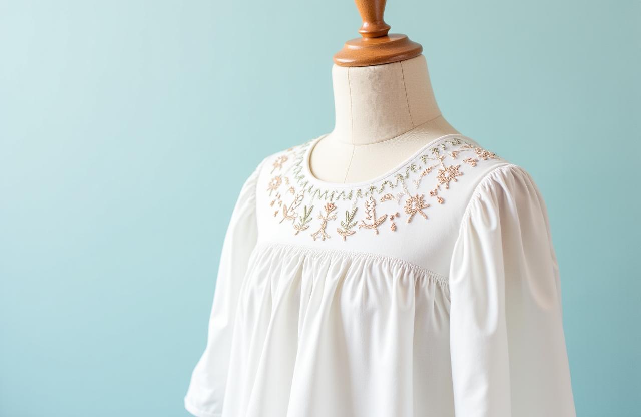A light and airy poplin summer top with delicate embroidered details, ideal for warmer days.
