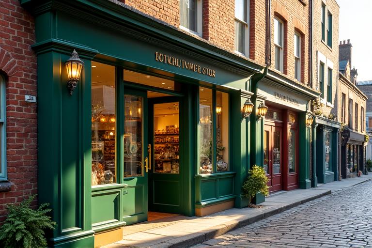 The charming street view of the Dublin Weaver studio storefront in a historic Dublin city centre alley, inviting visitors.